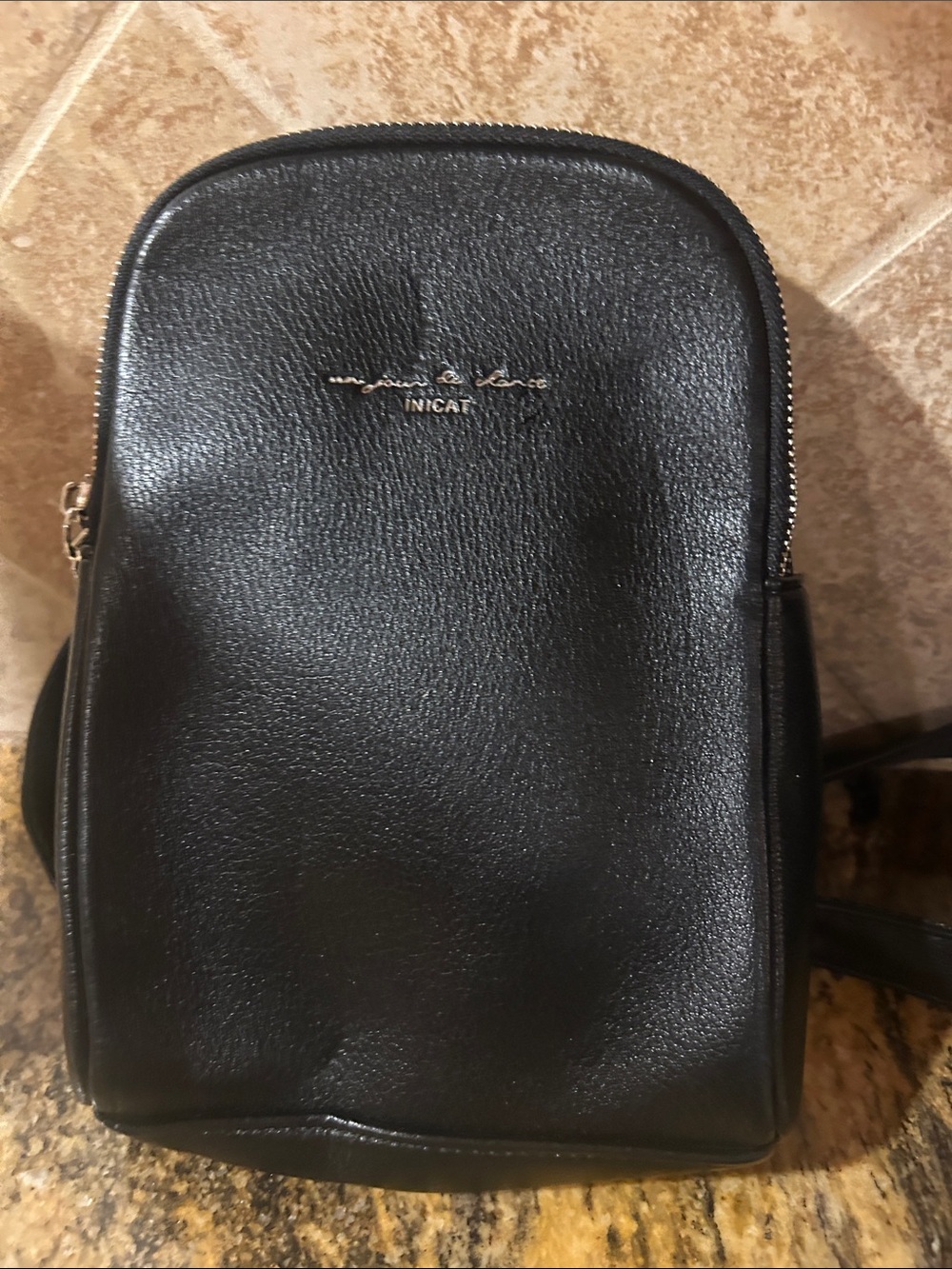 Black Leather Sling Bag -adjustable strap Unisex